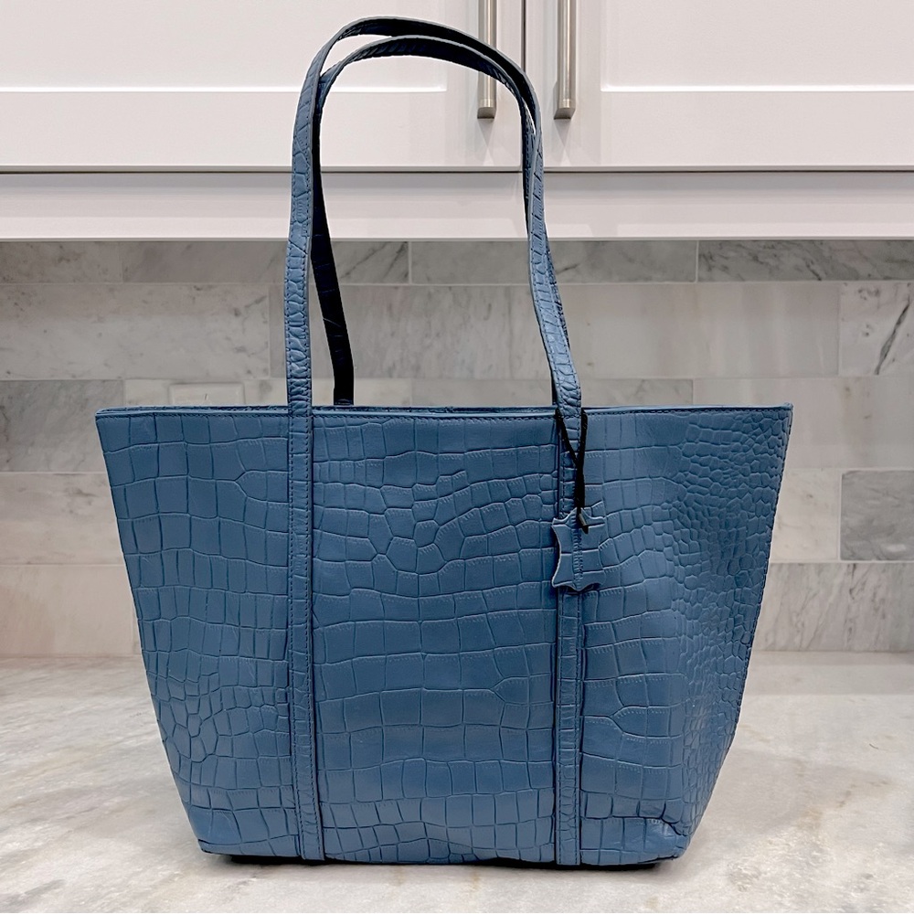 Blue Leather Crocodile Embossed RFID Shoulder Bag NWOT